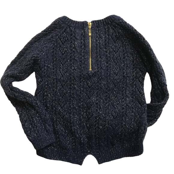 Max Studio Cable Knit Sweater Hi-Low Crew Neck Long Sleeve Navy Girls Size S 7-8 - Picture 2 of 7